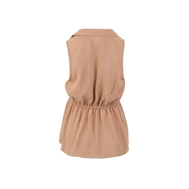 Blusa-We-Cuello-Con-Botones-Con-Elastico-En-Cintura-Por-La-Parte-Posterior-Para-Mujer