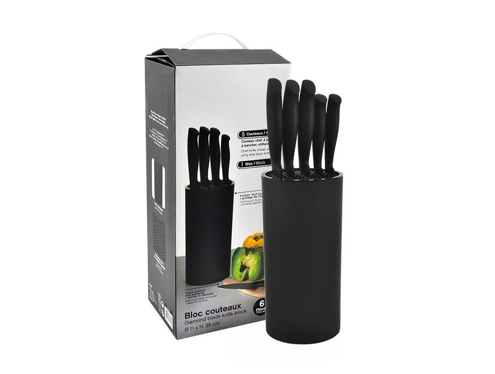 Set Cuchillos Queen 5 Piezas Con Base Negro Csc001-01-1