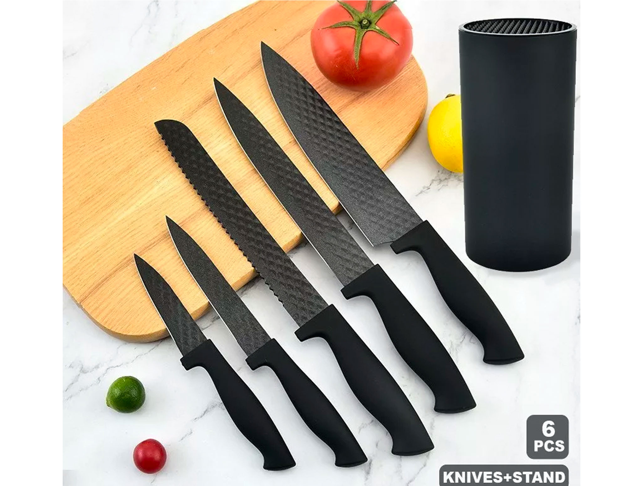 Set Cuchillos Queen 5 Piezas Con Base Negro Csc001-01-2