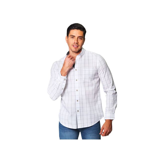 Camisa-Bobois-Estampado-De-Cuadros-Cuello-Con-Botones-Para-Hombre-B41103
