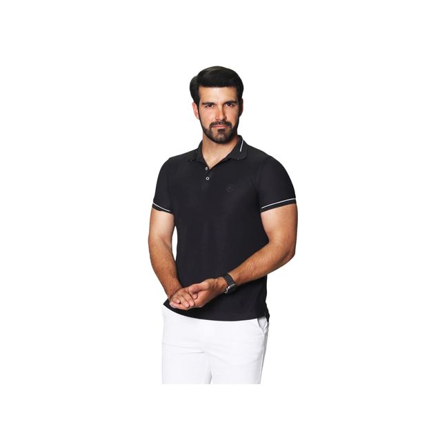 Playera-Bobois-Polo-Casual-Lisa-Con-Detalle-En-Manga-Y-Cuello-Para-Hombre-A41412-Neg