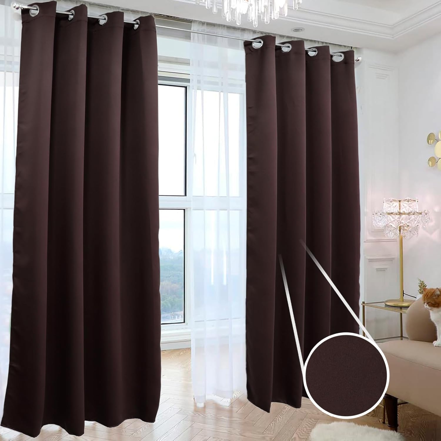 Cortinas Blackout 2 Paneles 2.14m Ancho X 1.30m Largo Chocolate-0