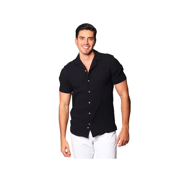 Camisa-Bobois-Casual-Corrugada-Para-Hombre-B41377-NEG