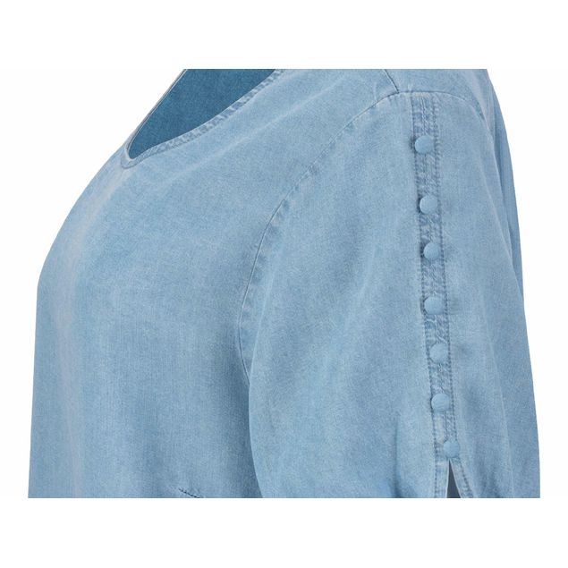 Blusa-Top-Model-Curvy-Denim-Con-Moños-En-Manga-Para-Mujer-B-13492M