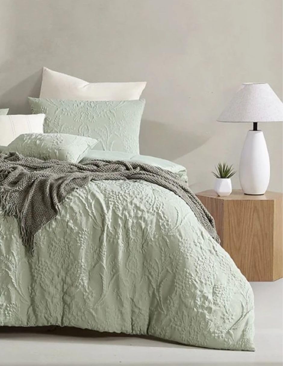 Set Edredón Ellen 8 pzas con Sábanas Verde  King Size  Fundas y Manta Extra Suave Bordado.-0