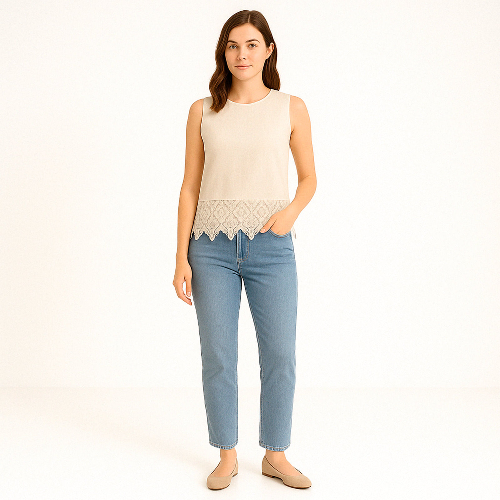 Blusa Sophia Con Encaje Sin Manga Para Mujer 204-01 Talla 32-1