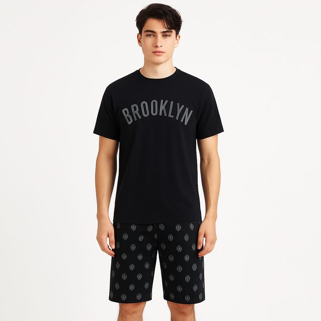 Set-De-Pijama-Nba-Brooklyn-Con-Short-Para-Hombre-02BLK