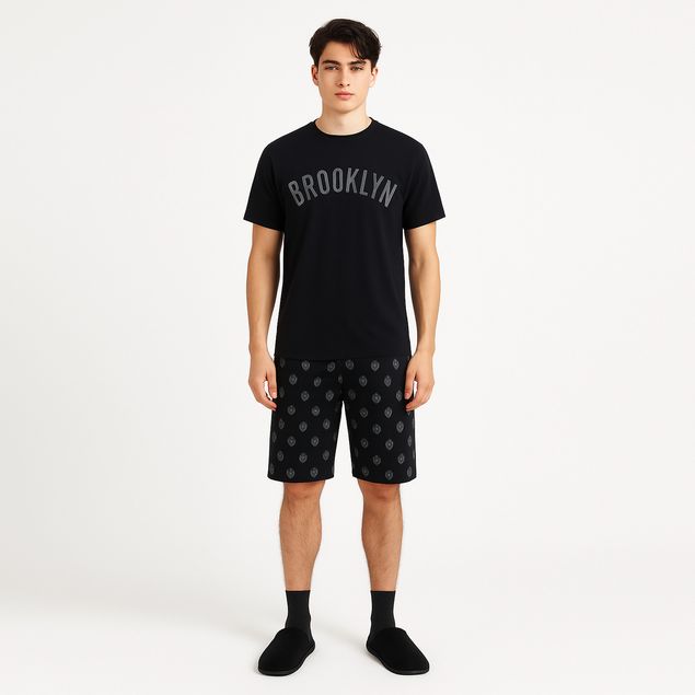 Set-De-Pijama-Nba-Brooklyn-Con-Short-Para-Hombre-02BLK