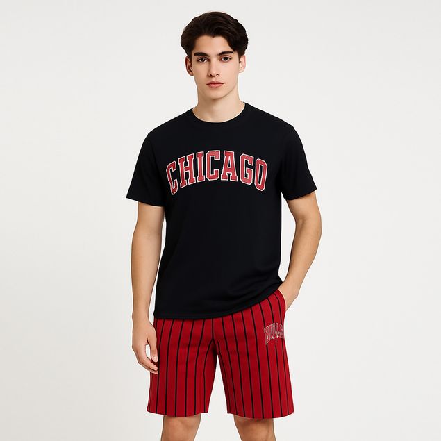 Set-De-Pijama-Nba-Chicago-Con-Short-Para-Hombre-2RED