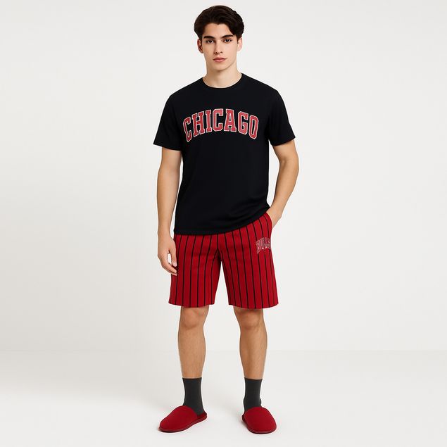 Set-De-Pijama-Nba-Chicago-Con-Short-Para-Hombre-2RED