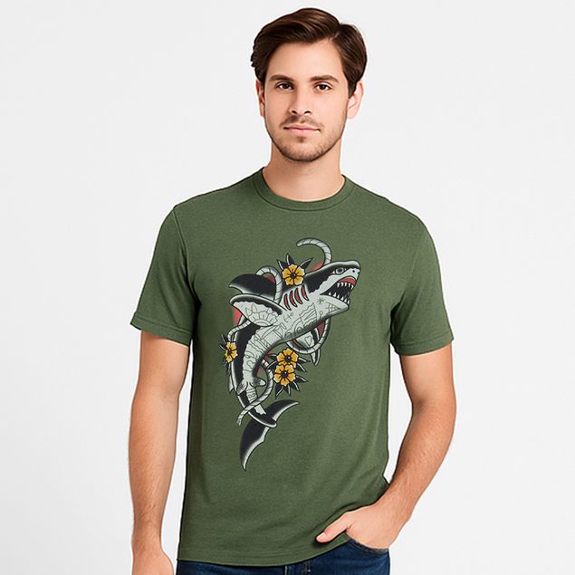 Playera Action Gear Estampado De Shark Para Hombre 91932 Talla CH