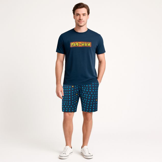 Pijama-Pacman-Con-Short-Y-Playera-Para-Hombre-2BLU