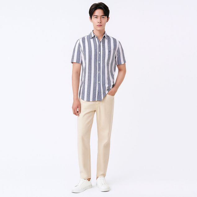Camisa-Long-Beach-Estampado-De-Lineas-Para-Hombre-L4236