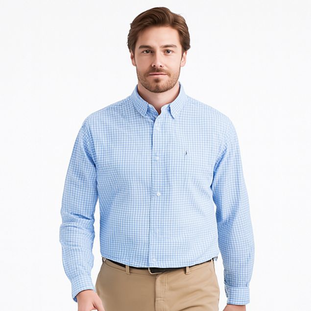 Camisa-Long-Beach-De-Vestir-Con-Mini-Cuadros-Para-Hombre-LEV21