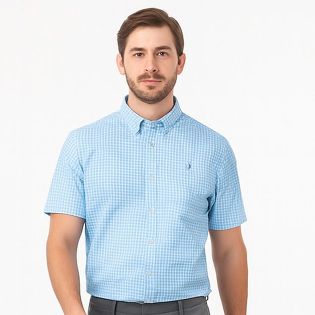 Camisa-Long-Beach-Mini-Cuadros-Para-Hombres-LE321